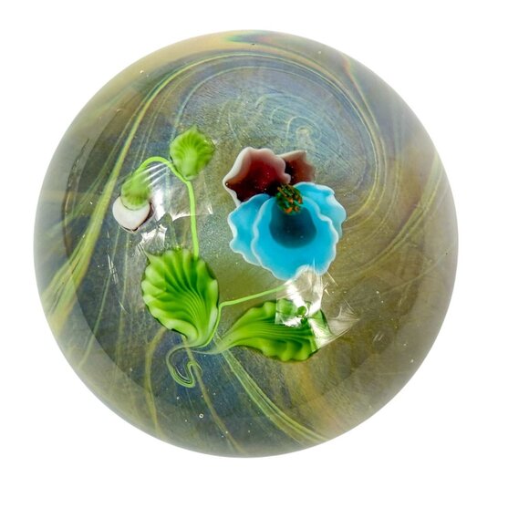 Lundberg Studios Daniel Salazar Artist Proof Pansy Art Glass Paperweight 2.75 In - Picture 1 of 7